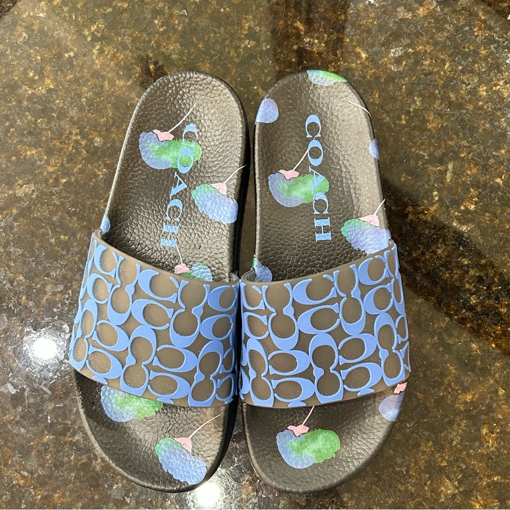 Authentic Coach Black and Blue Slides Size 7